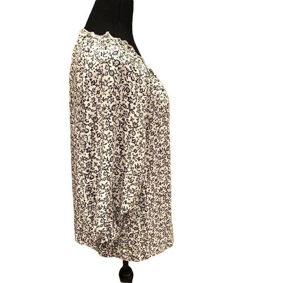 Max Studio Black & White Blouse Floral Print Long Balloon Sleeve - Picture 4 of 7